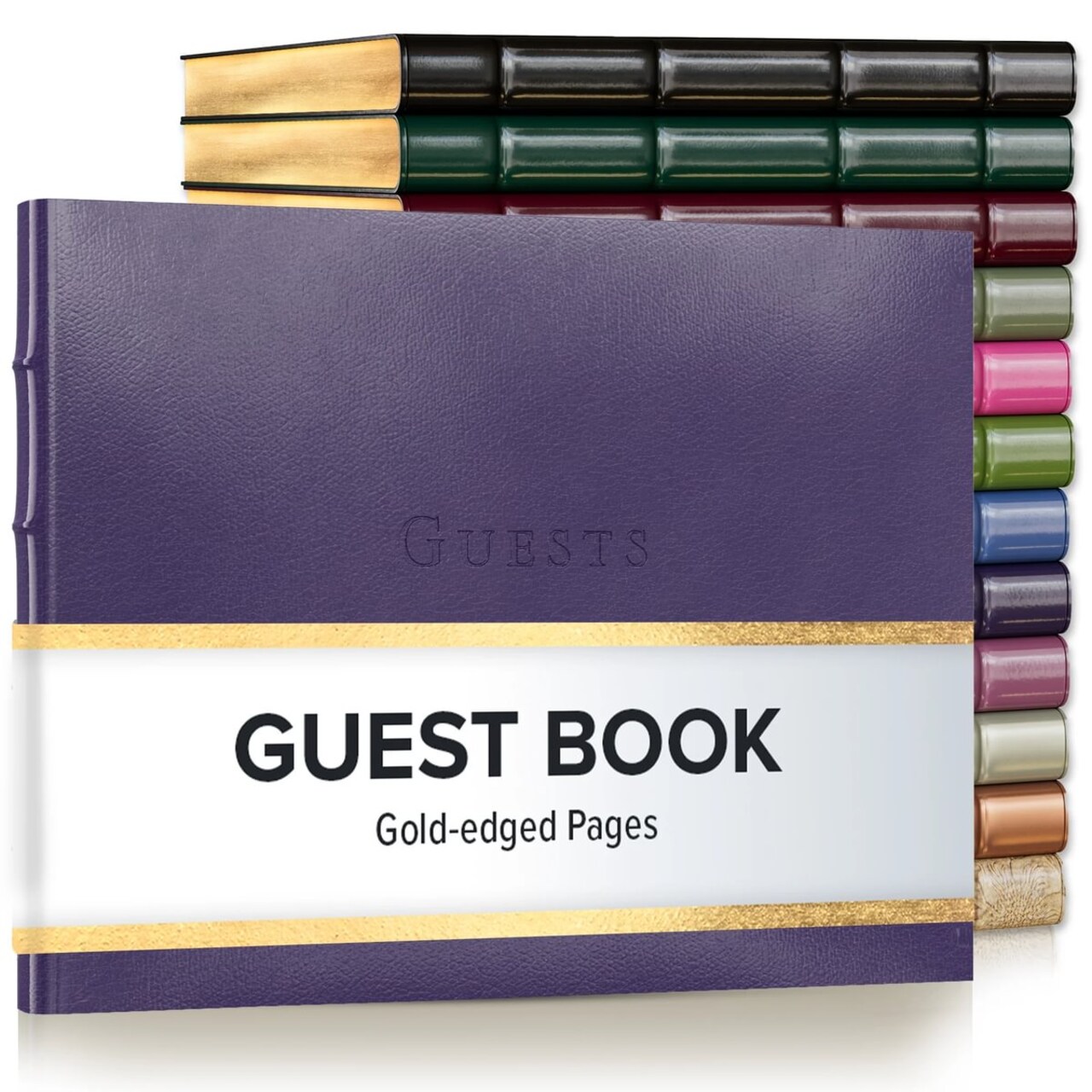 Gallery Leather Guest Book Special Events, add Photos, 192 Lined Pages, Bonded Leather, Hardcover, Gold-Gilded, Guestbook